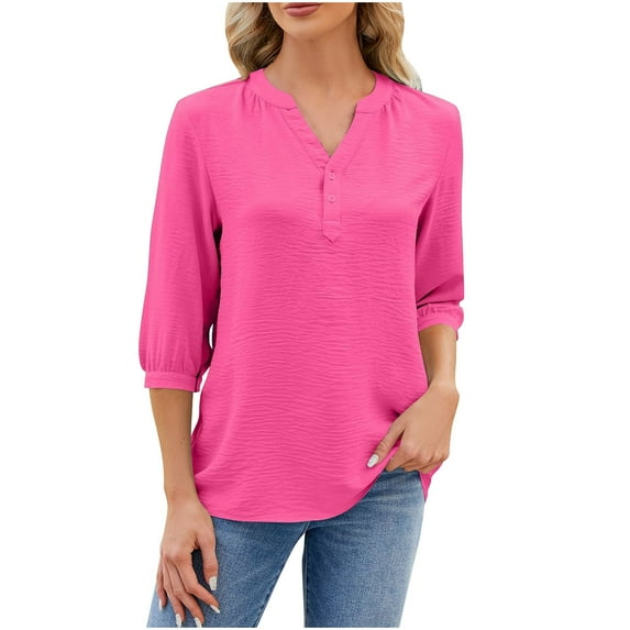 ZyeKqe Womens Dressy Casual Top 3/4 Sleeve V Neck Shirts Casual T-Shirts Dressy Work Blouse