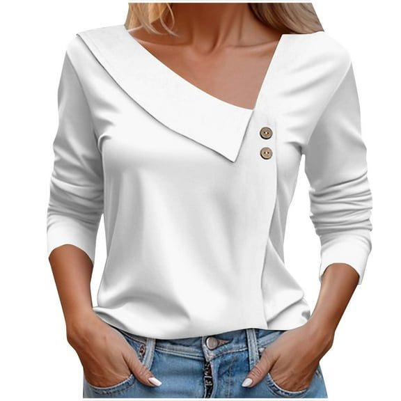 ZyeKqe Womens Dressy Casual Tops Long Sleeve Shirts Asymmetrical V Neck Top Loose Fitted Work Office Blouses