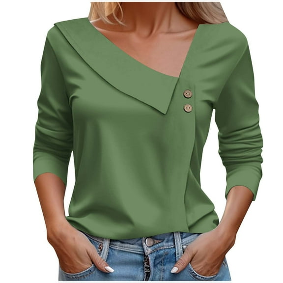 ZyeKqe Womens Dressy Casual Tops Long Sleeve Shirts Asymmetrical V Neck Top Loose Fitted Work Office Blouses