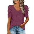 thumbnail image 1 of ZyeKqe Womens Dressy Casual Tops Puff Short Sleeve Shirts Casual V Neck Business Top Loose Fitted Office Work Blouses, 1 of 7