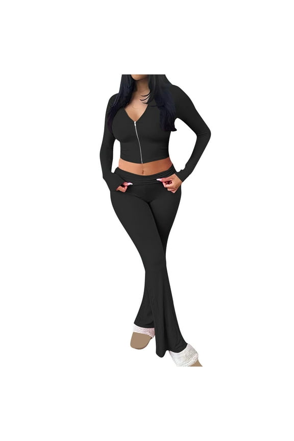 Womens Flare Leggings Stretchy Low Waisted Fold over Yoga Pants Bootcut Wide Leg Bell Bottom Pants