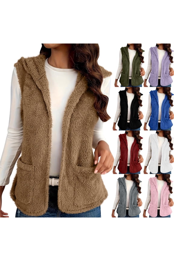 Womens Fuzzy Fleece Vests Zip up Sherpa Plush Casual Warm Sleeveless Jackets Cozy Outerwear Coats with Pockets