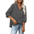 thumbnail image 1 of ZyeKqe Womens Hoodies Long Sleeve Shirts Button up V Neck Top Drawstring Hooded Top Lightweight Loose Fitting Top, 1 of 9
