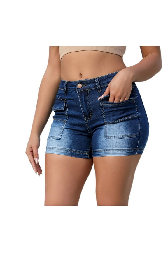 Womens Jean Shorts High Waisted Stretchy Denim Shorts Summer Junior Classic Shorts with Pockets