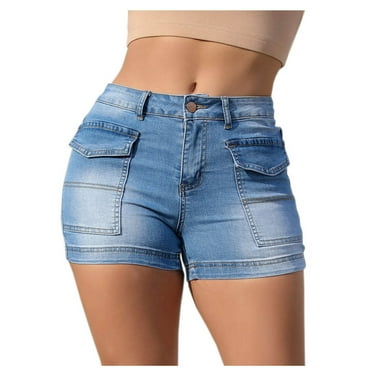 ZyeKqe Womens Jean Shorts High Waisted Stretchy Denim Shorts Summer Junior Classic Shorts with Pockets