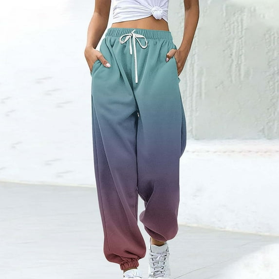 ZyeKqe Womens Joggers Drawstring Elastic Sweatpants Baggy Gradient Color Cinch Bottom Running Pants