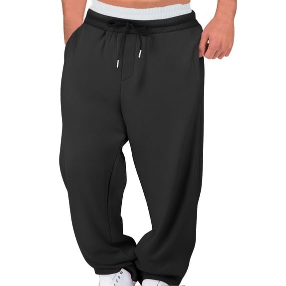 ZyeKqe Womens Joggers Drawstring Fleece Lined Sweatpants Unisex Elastic Waist Solid Color Baggy Lounge Trousers