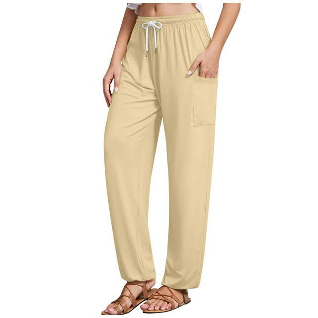 ZyeKqe Womens Jogging Pants Solid Color Elastic Waist Drawstring Sweatpants Pocket Ladies Lounge