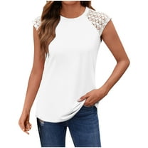 ZyeKqe Womens Lace Cap Sleeve Tops Pleated Crewneck Summer Tank Tops Dressy Casual Sleeveless Shirts Blouse