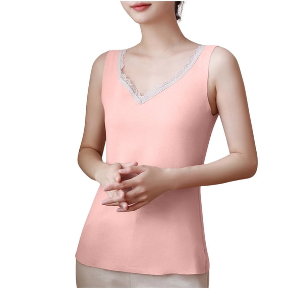 ZyeKqe Womens Lace Lightfleece Line Tops Casual V Neck Pajamas Vest Soft Comfy Sleepwear Loungewear