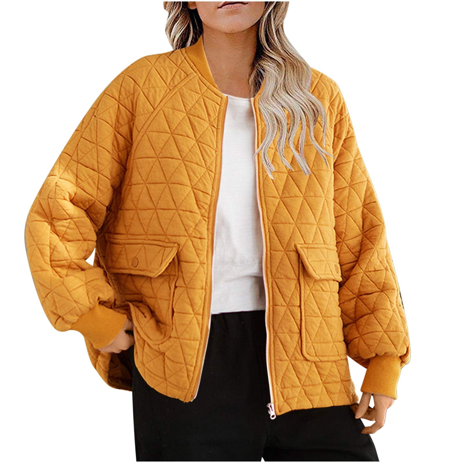 ZyeKqe Womens Lightweight Quilted Jackets Long Sleeve Open Front Button