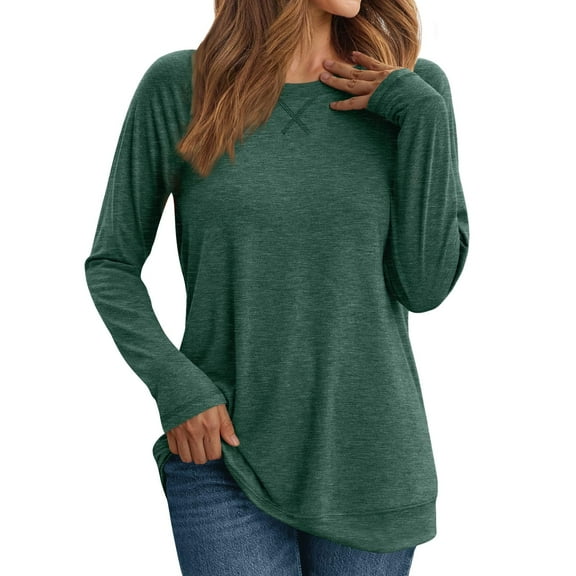 ZyeKqe Womens Long Sleeve Shirts Fall Winter Casual Crewneck Work Tops Loose Fitted Basic Tunic Blouses