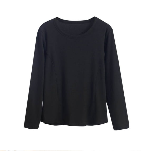 ZyeKqe Womens Long Sleeve Shirts Plus Size Round Neck Pajamas Tops Casual Comfy Undershirts Loose Base Layer Loungewear