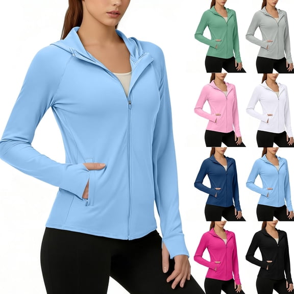 ZyeKqe Womens Hoodie Athletic Jackets Sun Protection Full Zip Long Sleeve Lightweight Hiking Outdoor Shirts