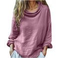 thumbnail image 1 of ZyeKqe Womens Long Sleeve Shirts Round Neck Top Solid Color Loose Fitted Tees Top Blouses, 1 of 6