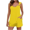 thumbnail image 1 of ZyeKqe Womens Lounge Sets Two Piece Square Neck Tank Tops Wide Leg Shorts with Pockets Matching Outfits, 1 of 7