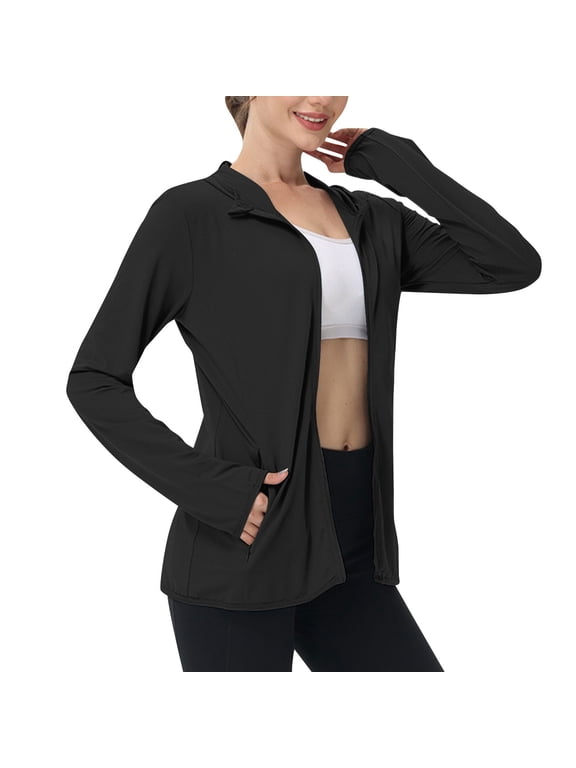 Sun Protection Jackets for Women Full Zipper Long Sleeve Hoodie Shirts Lightweight Outdoor Athletic Jacket with Pocket