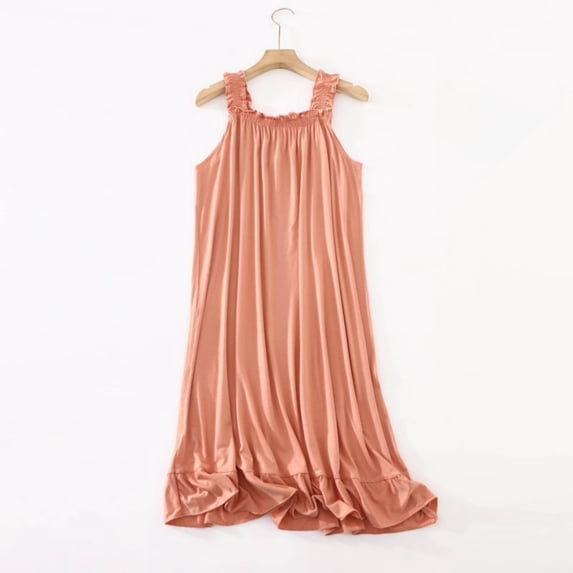 ZyeKqe Womens Nightgown Ruffled Sleeveless Square Neck Casual Lightweight Comfy Loungewear Sleep Shirts Midi Dress