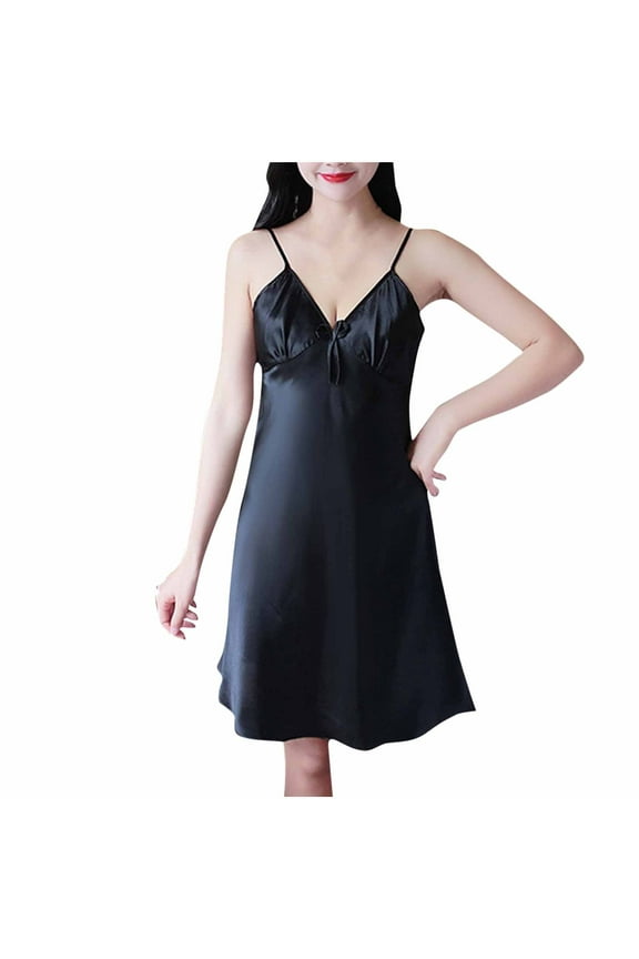 Womens Nightgown Sleeveless Chemise Full Slips V Neck Mini Dress Side Split Sleepwear with Adjustable Straps