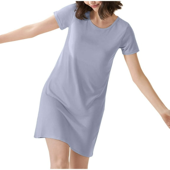 ZyeKqe Womens Nightgowns with Built in Bra Short Sleeve Nightshirts T Shirts Dress Crewneck Casual Sleepdress Comfy Nightdress