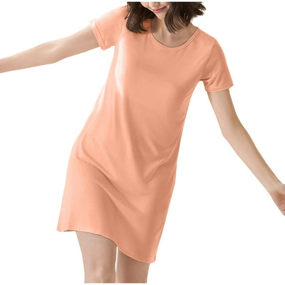 ZyeKqe Womens Nightgowns with Built in Bra Short Sleeve Nightshirts T Shirts Dress Crewneck Casual Sleepdress Comfy Nightdress