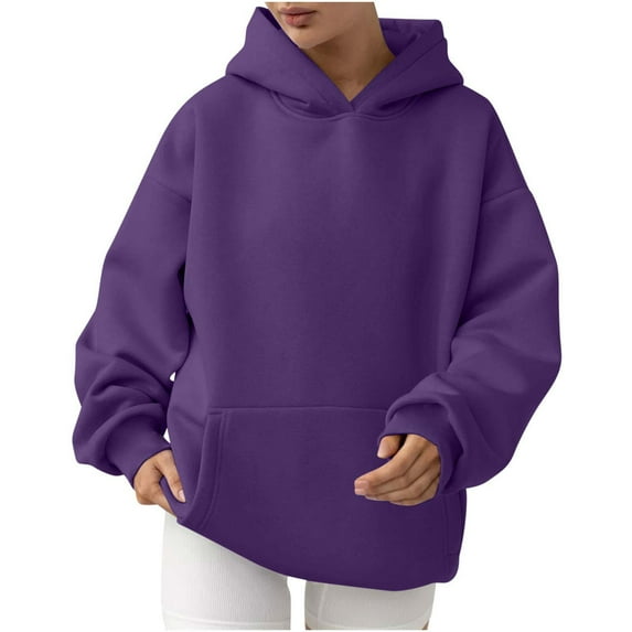ZyeKqe Womens Oversized Hoodies Casual Long Sleeve Fleece Sweatshirts Solid Color Pullovers Teen Girls Tops Clothes