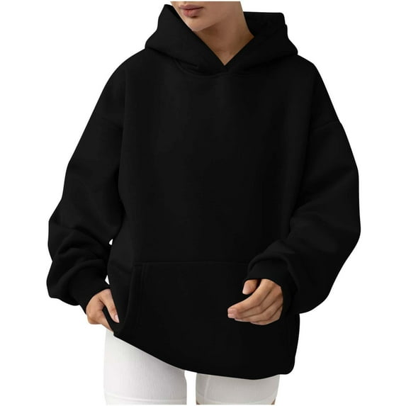 ZyeKqe Womens Oversized Hoodies Casual Long Sleeve Fleece Sweatshirts Solid Color Pullovers Teen Girls Tops Clothes
