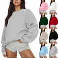 thumbnail image 1 of ZyeKqe Womens Oversized Sweatshirts Crewneck Fleece Solid Pullover Cute Long Sleeve Drop Shoulder Sweater Tops, 1 of 7