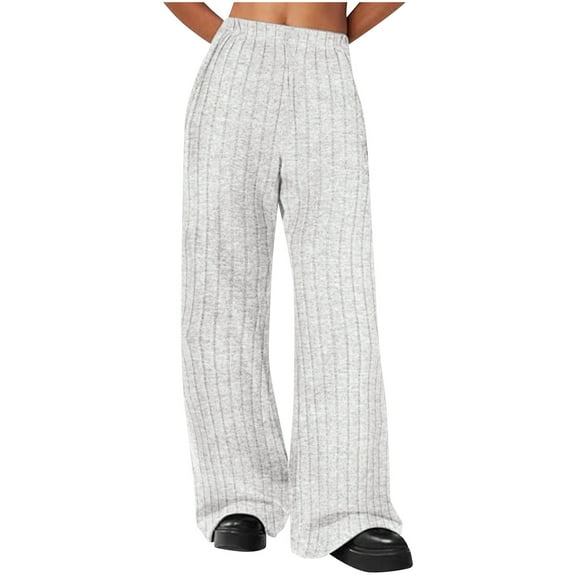 ZyeKqe Womens Pajama Pants Ribbed Knit Casual Elastic High Waist Loose Wide Leg Lounge Pants Pjs Bottoms