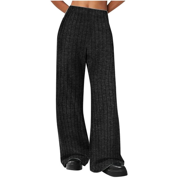 ZyeKqe Womens Pajama Pants Ribbed Knit Casual Elastic High Waist Loose Wide Leg Lounge Pants Pjs Bottoms