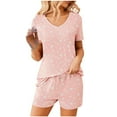 thumbnail image 1 of ZyeKqe Womens Pajama Sets Soft Short Sleeve T Shirt and Shorts 2 Pieces Lounge Outfit Printed Sets with Pockets, 1 of 6