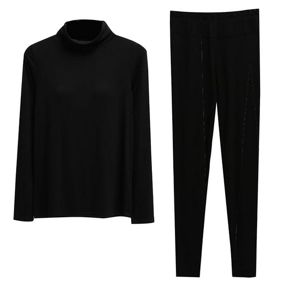 ZyeKqe Womens Pajamas Sets Built in Bra Sleepwear High Neck Long Sleeve Top with Long Pants Casual Comfy Homewear