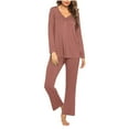 thumbnail image 1 of ZyeKqe Womens Pajamas Sets Long Sleeve V Neck Sleepwear High Waisted Pants Soft Comfy Pjs Sets Loungewear, 1 of 4