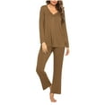 thumbnail image 1 of ZyeKqe Womens Pajamas Sets Long Sleeve V Neck Sleepwear High Waisted Pants Soft Comfy Pjs Sets Loungewear, 1 of 4