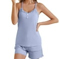 thumbnail image 1 of ZyeKqe Womens Pajamas Suits Sleeveless Lace Trim Scoop Neck Tank Top High Waisted Shorts Pjs Sets Homewear, 1 of 4