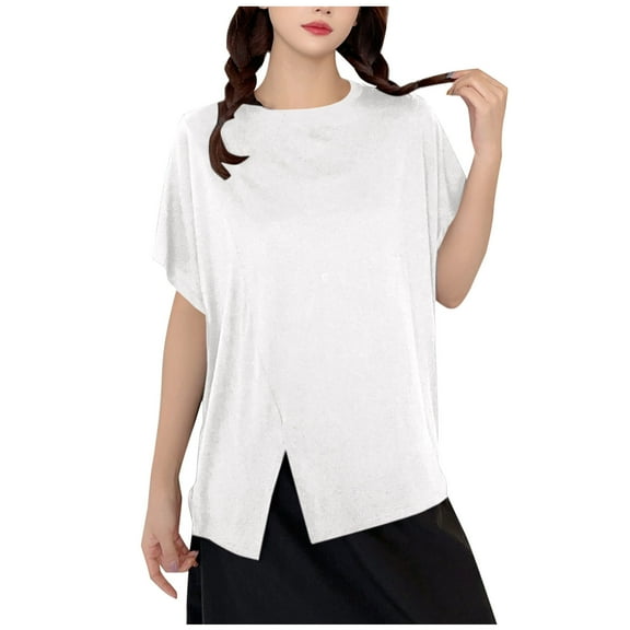 ZyeKqe Womens Pajamas Tops Crewneck Short Sleeve Top Irregular Hem T Shirts Loose Fitted Soft Comfy Homewear