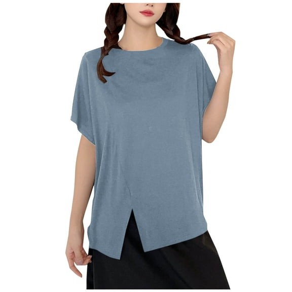 ZyeKqe Womens Pajamas Tops Crewneck Short Sleeve Top Irregular Hem T Shirts Loose Fitted Soft Comfy Homewear