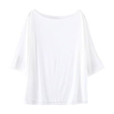 ZyeKqe Womens Pajamas Tops Half Sleeve Tops Round Neck T Shirts Solid Color Sleepwear Loungewear