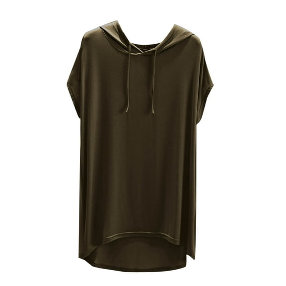 ZyeKqe Womens Pajamas Tops Short Sleeve Shirts Drawstring Hooded Tops Loose Fitted Pjs Top Homewear