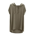 thumbnail image 1 of ZyeKqe Womens Pajamas Tops Short Sleeve Shirts Drawstring Hooded Tops Loose Fitted Pjs Top Homewear, 1 of 3
