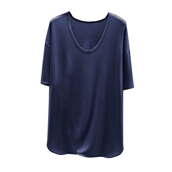 ZyeKqe Womens Pajamas Tops Short Sleeve Shirts V Neck Loose Fitted Base Layer Comfy Blouses Loungewear