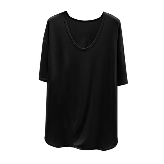 ZyeKqe Womens Pajamas Tops Short Sleeve Shirts V Neck Loose Fitted Base Layer Comfy Blouses Loungewear