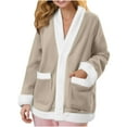 thumbnail image 1 of ZyeKqe Womens Pajamas Tops V-Neck Fuzzy Fleece Jacket Button down Sleepwear Long Sleeve Plush Warm Winter Coat with Pockets, 1 of 7