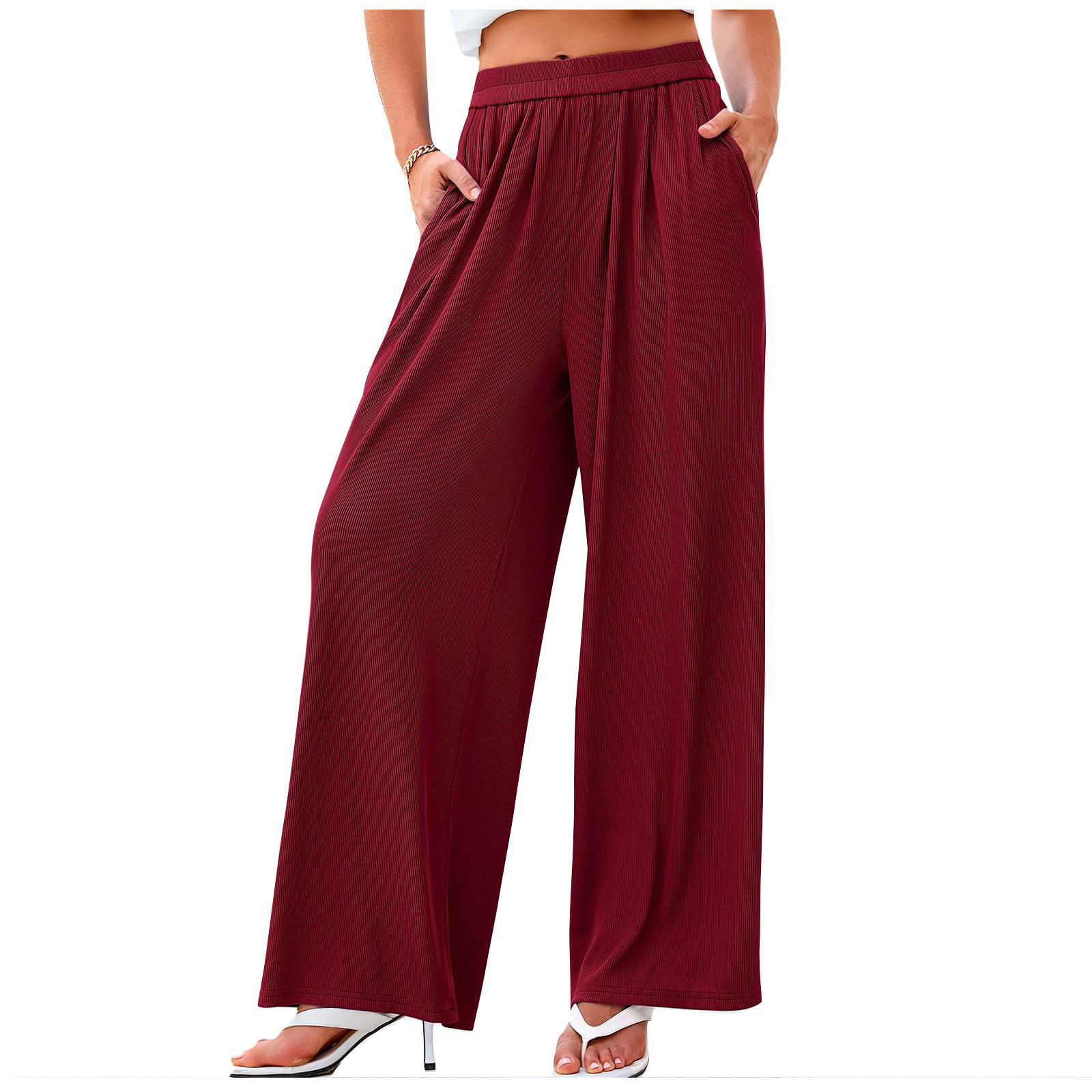 ZyeKqe Womens Palazzo Pants Boho Wide Leg Pants High Waisted Lounge Pants Summer Flowy Trousers