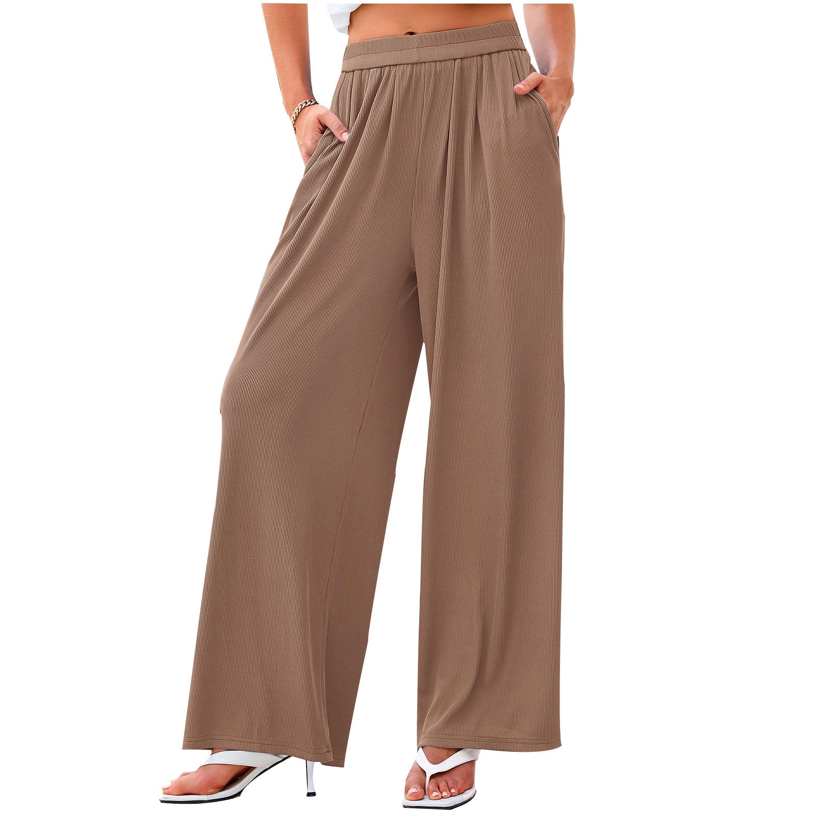 ZyeKqe Womens Palazzo Pants Boho Wide Leg Pants High Waisted Lounge Pants Summer Flowy Trousers