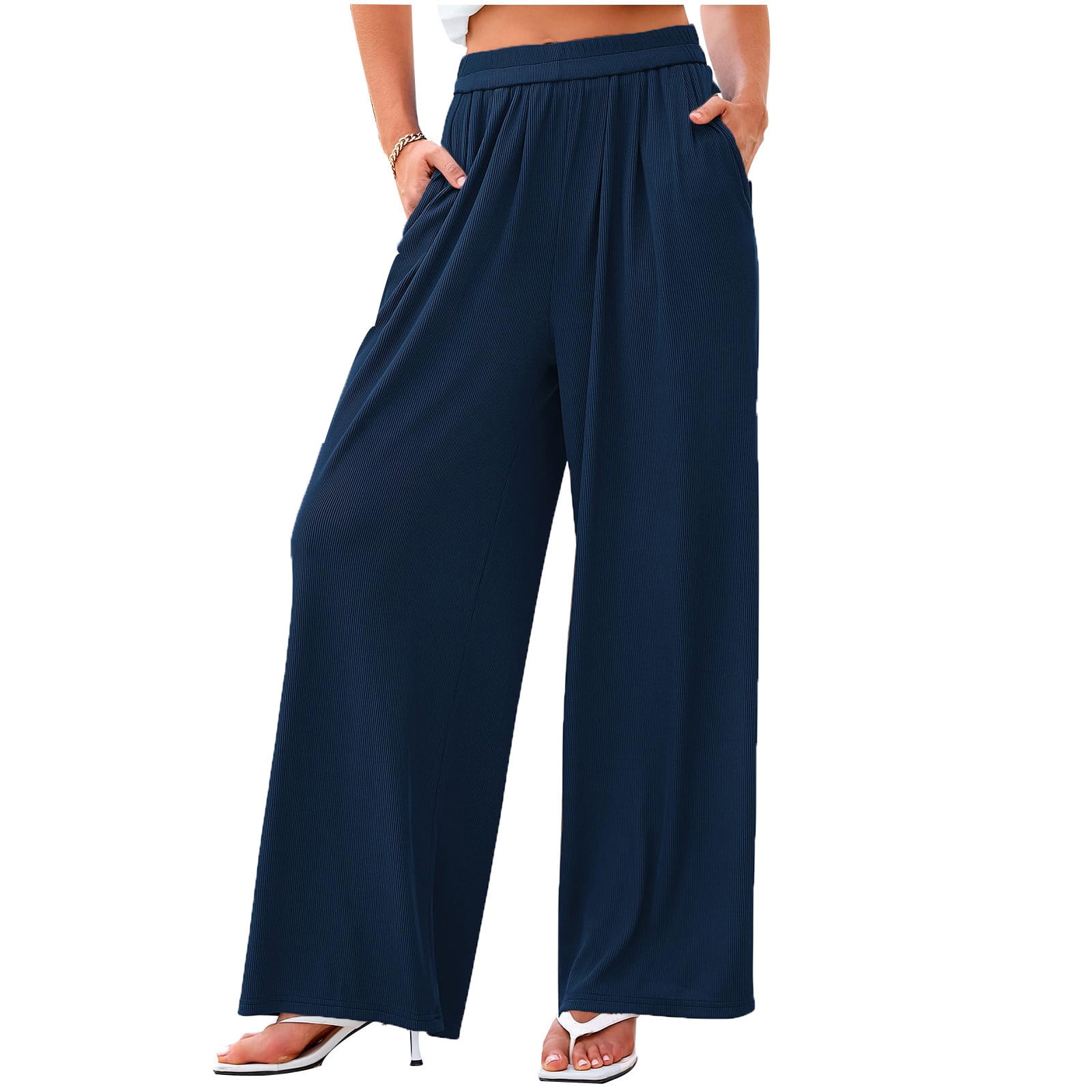 ZyeKqe Womens Palazzo Pants Boho Wide Leg Pants High Waisted Lounge Pants Summer Flowy Trousers