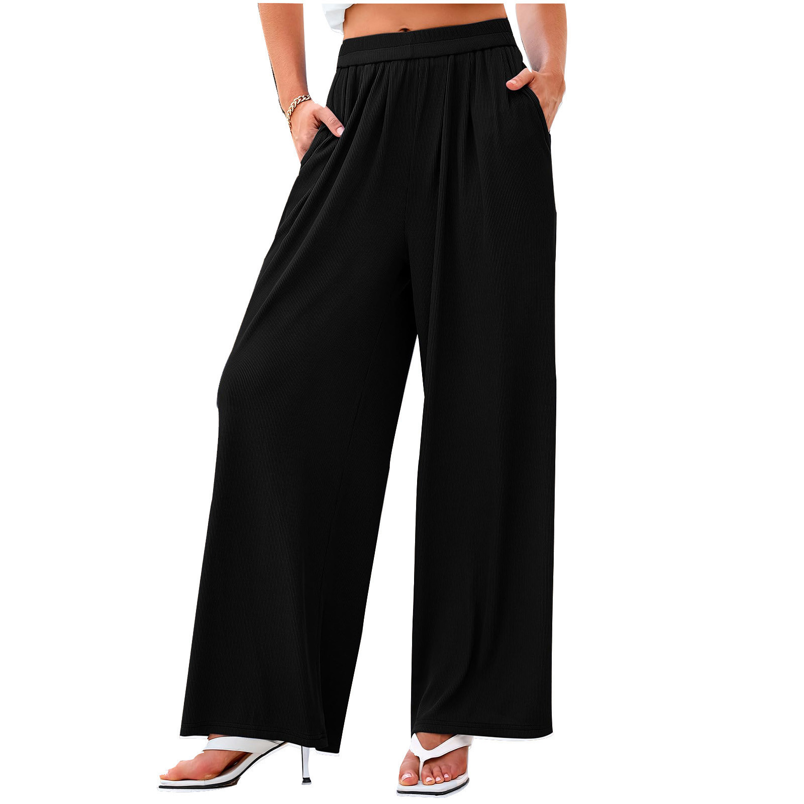ZyeKqe Womens Palazzo Pants Boho Wide Leg Pants High Waisted Lounge Pants Summer Flowy Trousers
