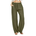 thumbnail image 1 of ZyeKqe Womens Pants Casual Summer Elastic Waist Wide Leg Lightweight Solid Color Beach Vacation Trousers, 1 of 5