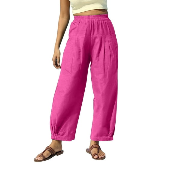 ZyeKqe Womens Pants Elastic Waisted Baggy Pants Casual Loose Fitted Trousers Summer Outfits