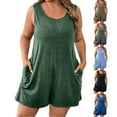 thumbnail image 1 of ZyeKqe Womens Plus Size Jumpsuits Crew Neck Casual Sleeveless Rompers Solid Color Short Overalls with Pockets, 1 of 10